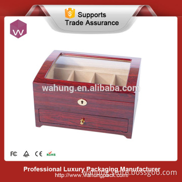 luxury red lacquer finish wooden jewelry storage box with drawer